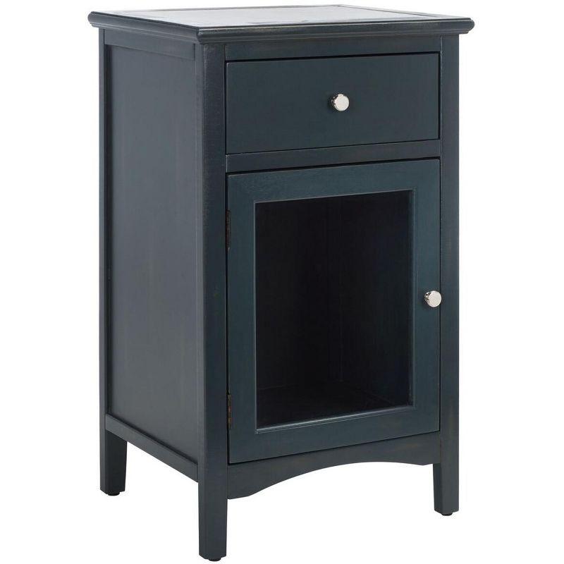 Transitional Steel Teal Wood and Metal Nightstand with Storage