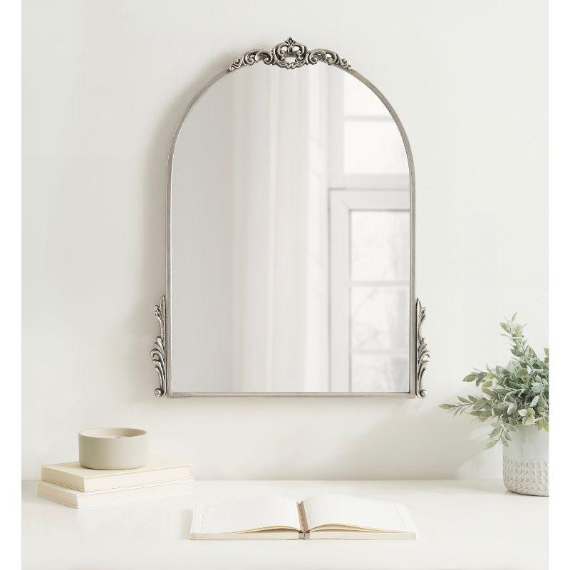 Kate & Laurel All Things Decor 21"x26" Myrcelle Decorative Framed Wall Mirror: Antique Silver, Arched, Ornate Garland Design