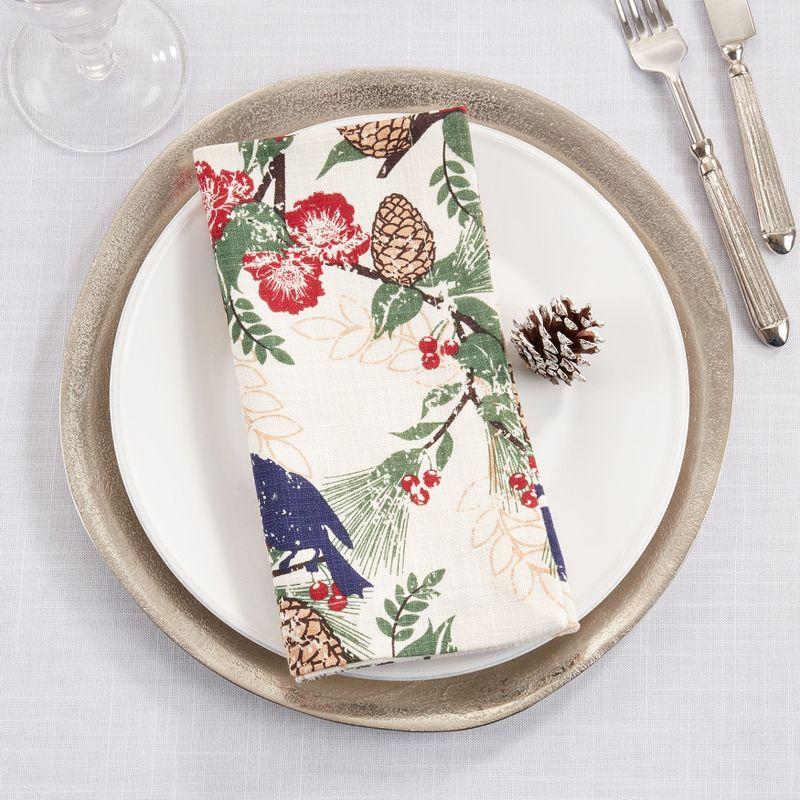 Saro Lifestyle Dinner Napkins With Pinecones and Birds Design (Set of 4)