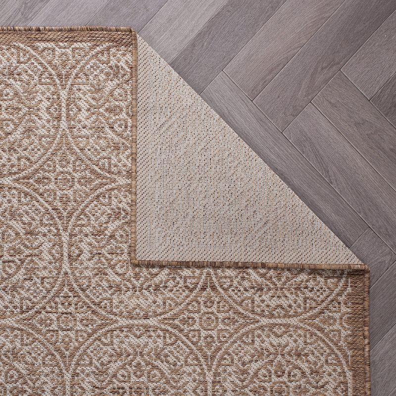 World Rug Gallery Transitional Floral Circles Textured Flat Weave Indoor/Outdoor Area Rug - BROWN 7'10"X10'