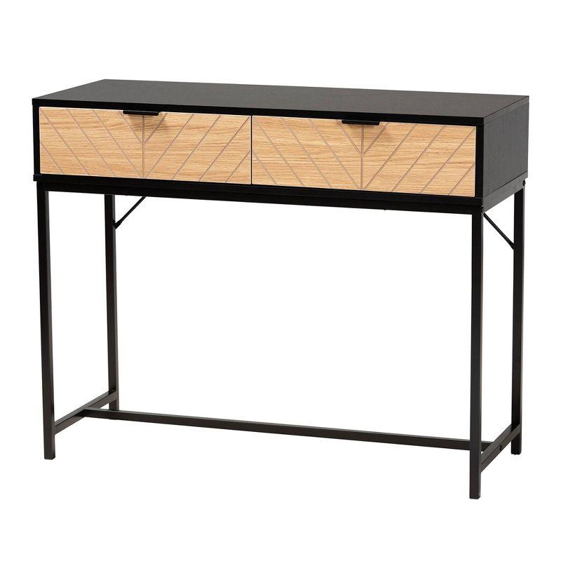 Jacinth Two-Tone Wood and Metal 2 Drawer Console Table Black/Natural Brown - Baxton Studio: Industrial Style, Secure Storage, Assembly Required