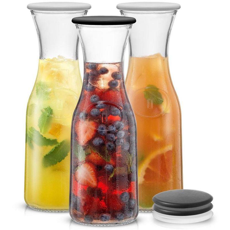 JoyJolt 35 oz Clear Glass Carafe Set with Lids