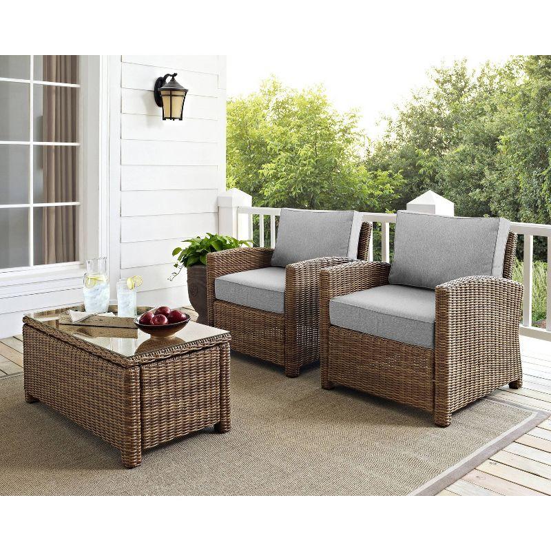 Bradenton Brown Wicker Outdoor Armchair Set with Gray Cushions