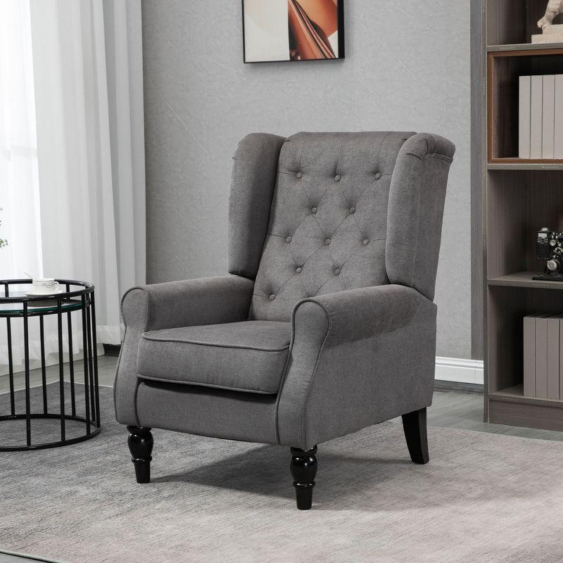 HOMCOM Button-Tufted Accent Chair with High Wingback, Rounded Cushioned Armrests and Thick Padded Seat