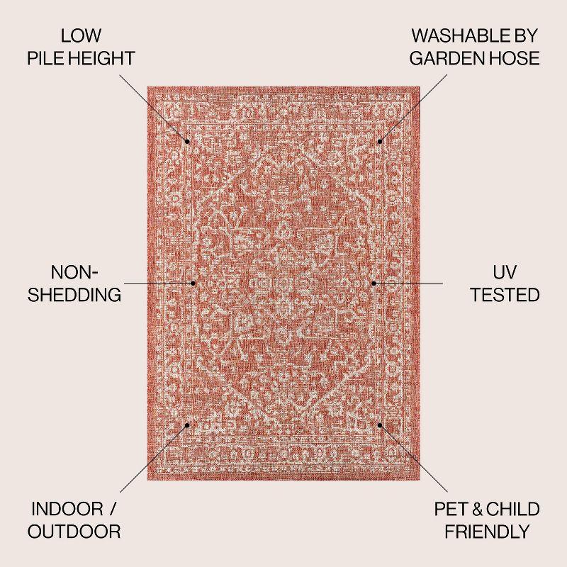 4'x6' Malta Bohemian Medallion Textured Weave Indoor/Outdoor Area Rug, Red/Taupe - JONATHAN Y