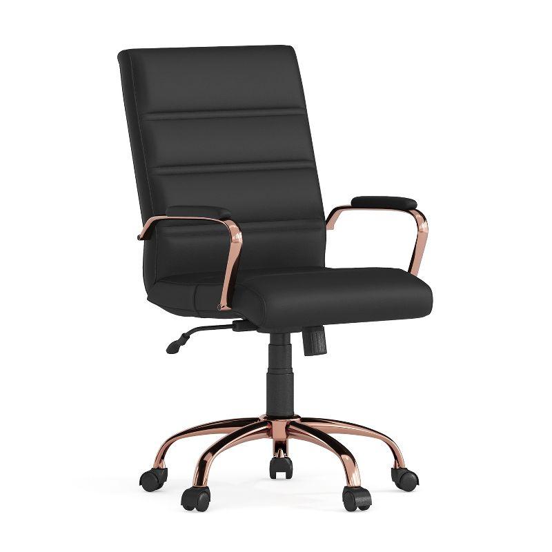 Black LeatherSoft Mid-Back Executive Swivel Chair with Rose Gold Frame