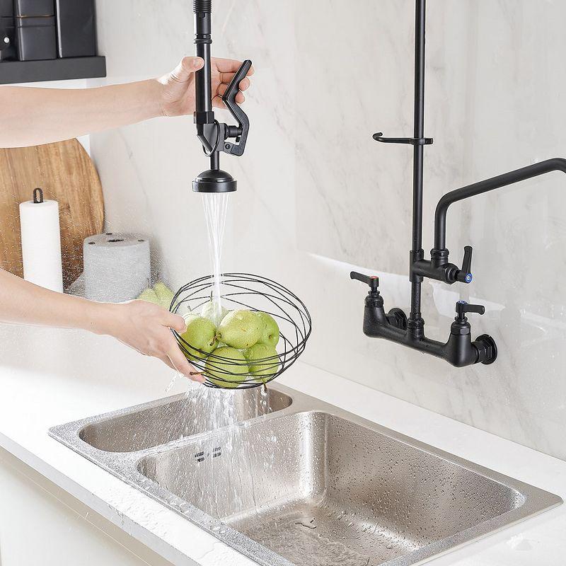 Matte Black Wall-Mount Pull-Down Commercial Kitchen Faucet