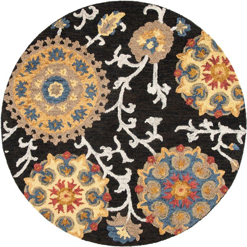 Blossom BLM401 Hand Tufted Area Rug - Charcoal/Multi - 4' round - Safavieh.