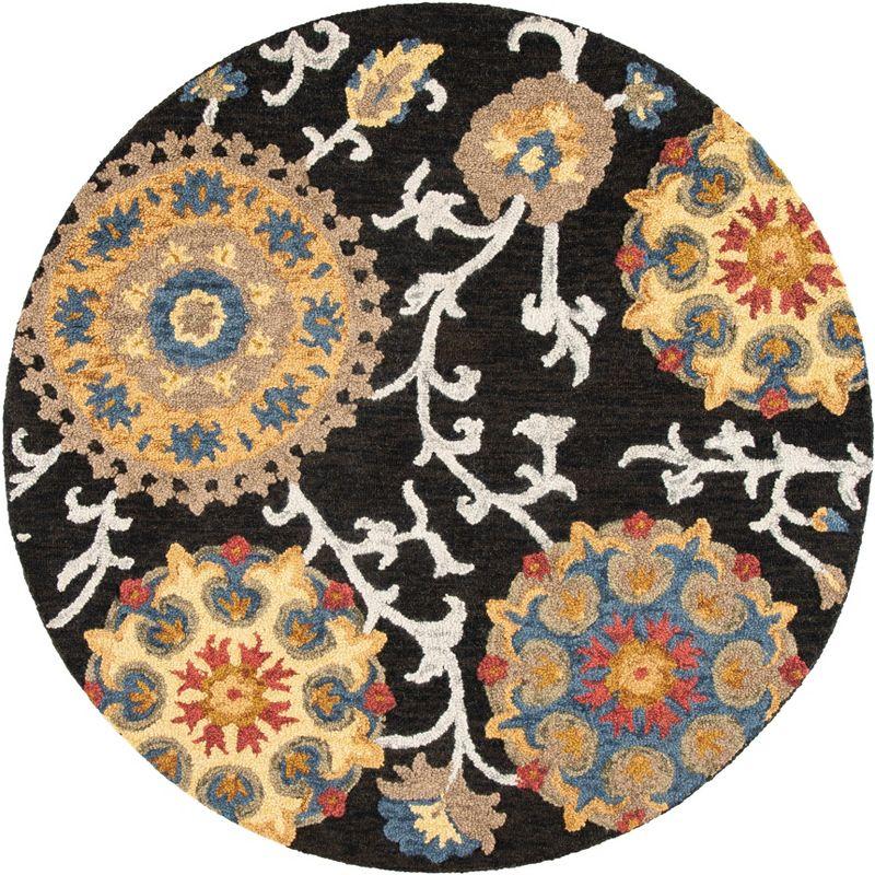 Handmade Charcoal Gray Floral Tufted Wool Round Rug - 47"