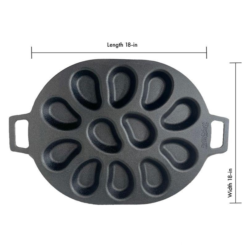 Bayou Classic 7413 Cast Iron 12 Shellfish Shaped Oyster Grill and Serve Kitchen Cooking Pan for Shucked or Half-Shell Seafood, Black