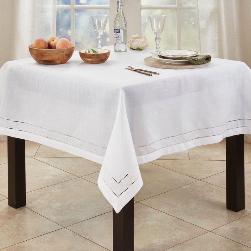 White Hemstitch Embroidered Border 84" Square Tablecloth