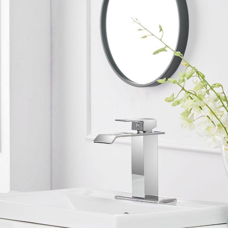 Polished Chrome Single-Handle Waterfall Bathroom Faucet with Drain