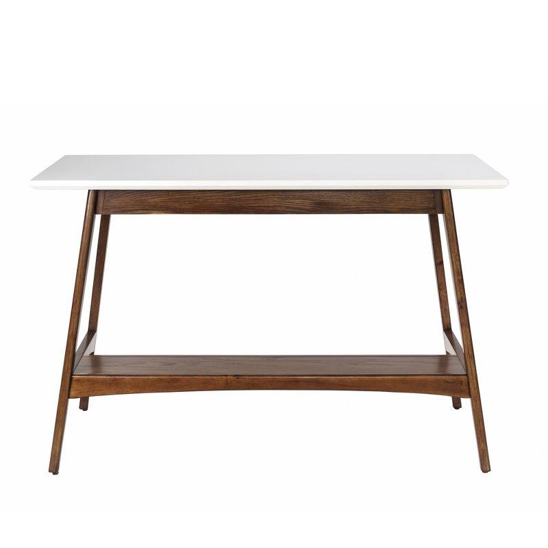 Avenu Mid-Century White and Oak Writing Desk with Drawer