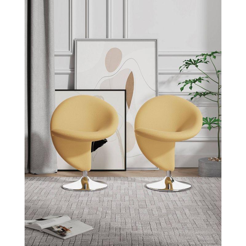 Curl 31.9" Yellow Wool Blend Swivel Accent Chair with Polished Chrome Base