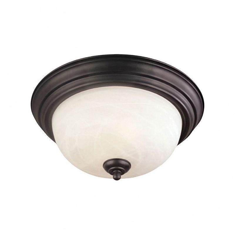 Painted Bronze 3-Light Flush Mount with White Glass Shade