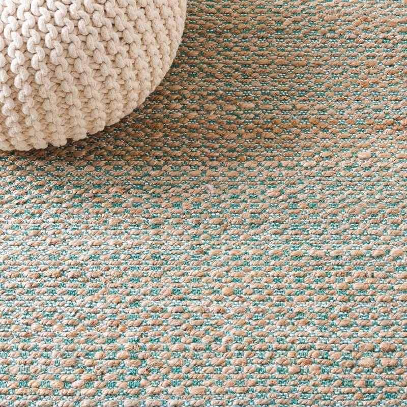 Coastal Chic Geometric Hand-Knotted Wool and Jute Rug - Natural/Green, 3x5