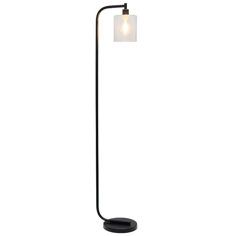 Antique Style Industrial Iron Lantern Floor Lamp with Glass Shade Black - Simple Designs: ETL Listed, 60W, Metal Body