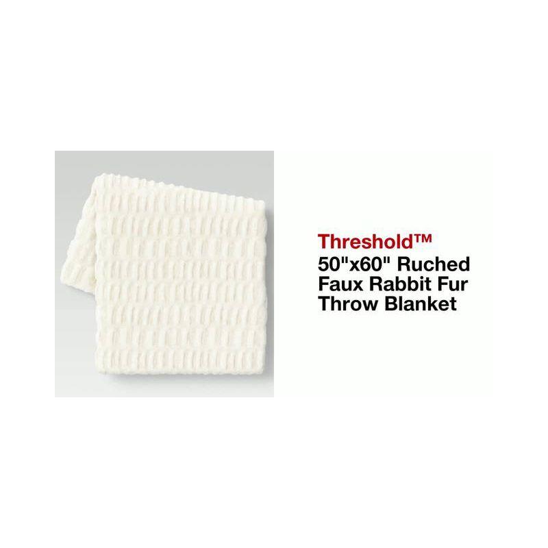50"x60" Ruched Faux Rabbit Fur Throw Blanket Neutral - Threshold™: Plush, Machine Washable, Reversible