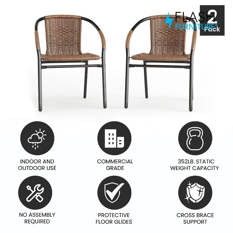 Flash Furniture Lila 2 Pack Medium Brown Rattan Indoor-Outdoor Restaurant Stack Chair