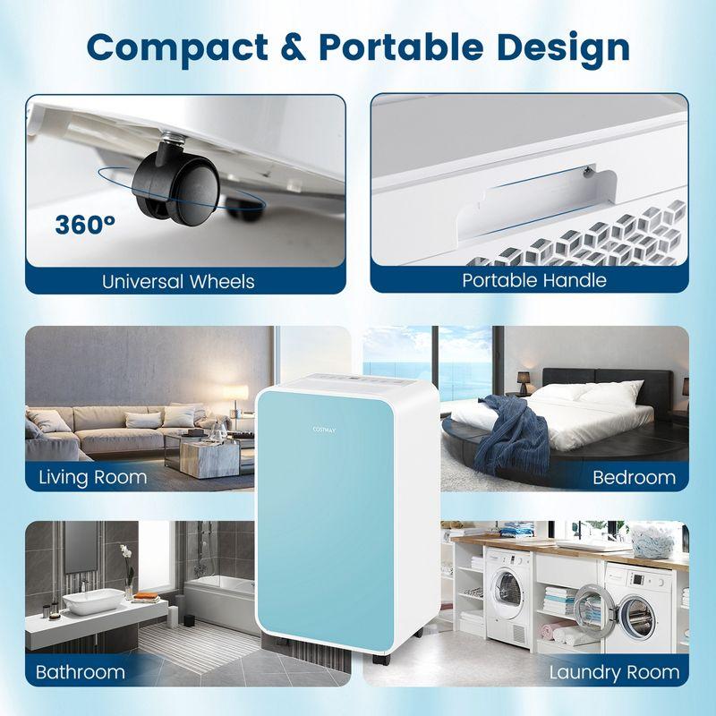 Costway Dehumidifier for Home Basement 32 Pints/Day 3 Modes Portable up to 2500 Sq. Ft Blue/Pink/Yellow