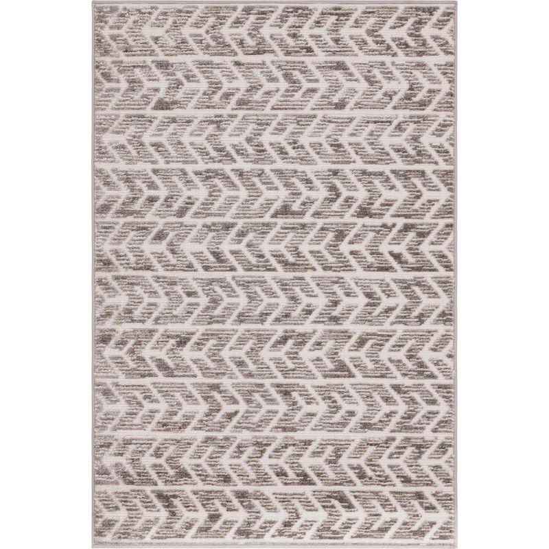 Beige Interlocking Geometric 4'x6' Synthetic Outdoor Rug