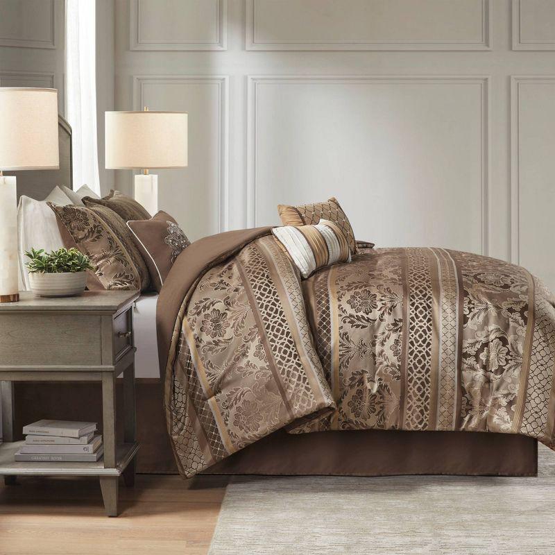 Bellagio Brown and Gold Queen Jacquard Comforter Set