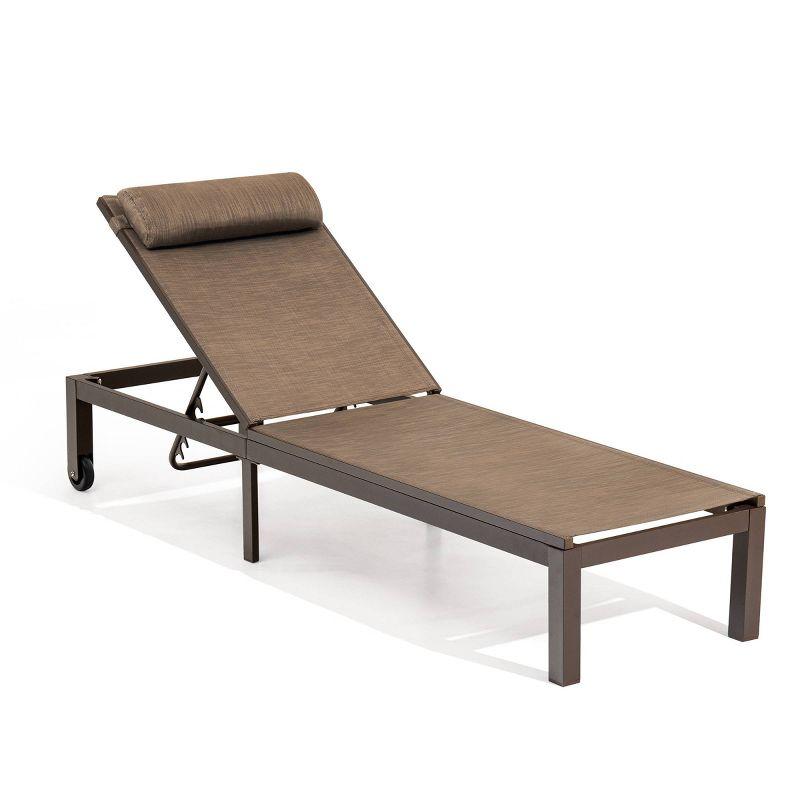 Brown Aluminum Adjustable Outdoor Chaise Lounge with Cushion