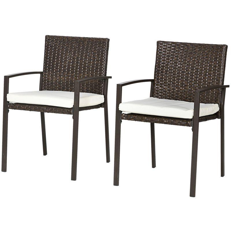 Outsunny 4 Piece Outdoor Dining Chair Set, Cushioned Patio Wicker Armchairs