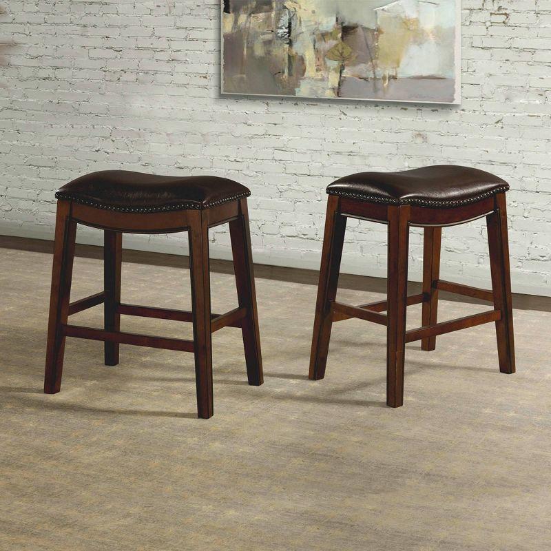 Bowen 24" Brown Wood and Faux Leather Backless Stool