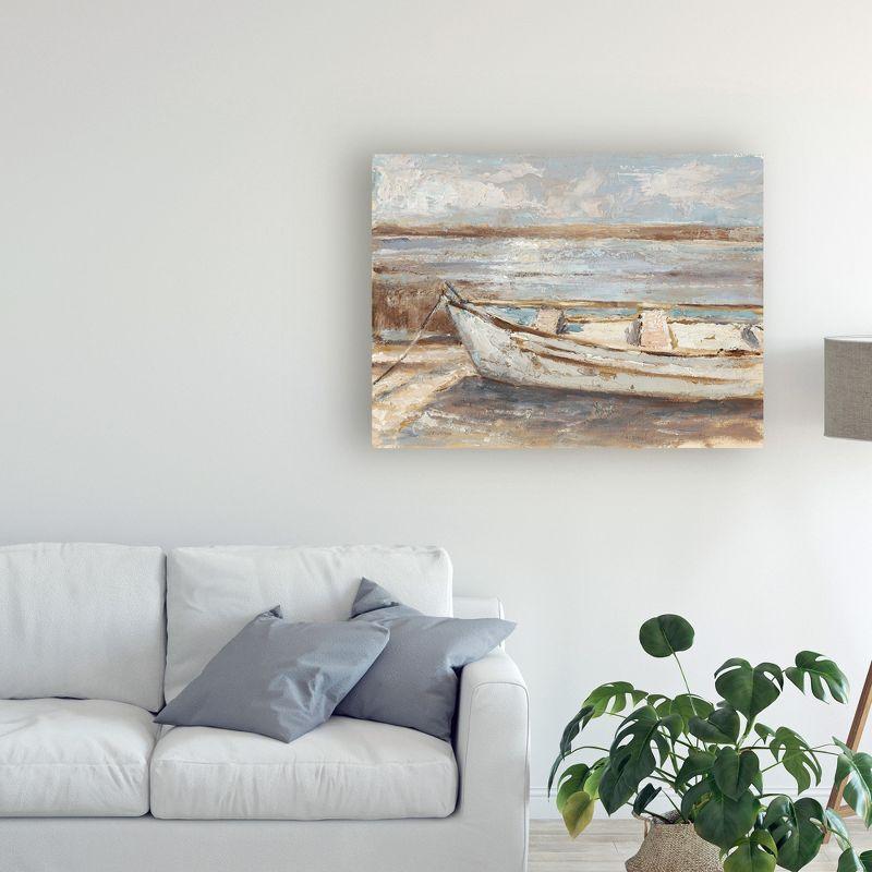 Weathered Rowboat Coastal Canvas Print in White and Tan