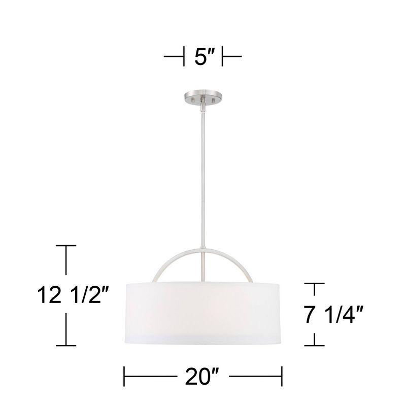 Possini Euro Design Brushed Nickel Drum Pendant Chandelier 20" Wide Modern White Linen Shade Fixture for Dining Room House Kitchen