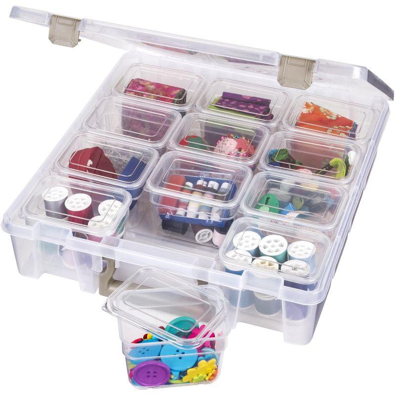 Clear Plastic Stackable Lidded Storage Box with 12 Bins