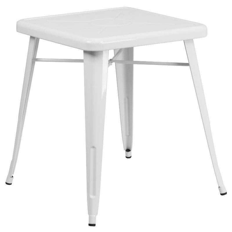 Compact White Metal Square Indoor-Outdoor Dining Table