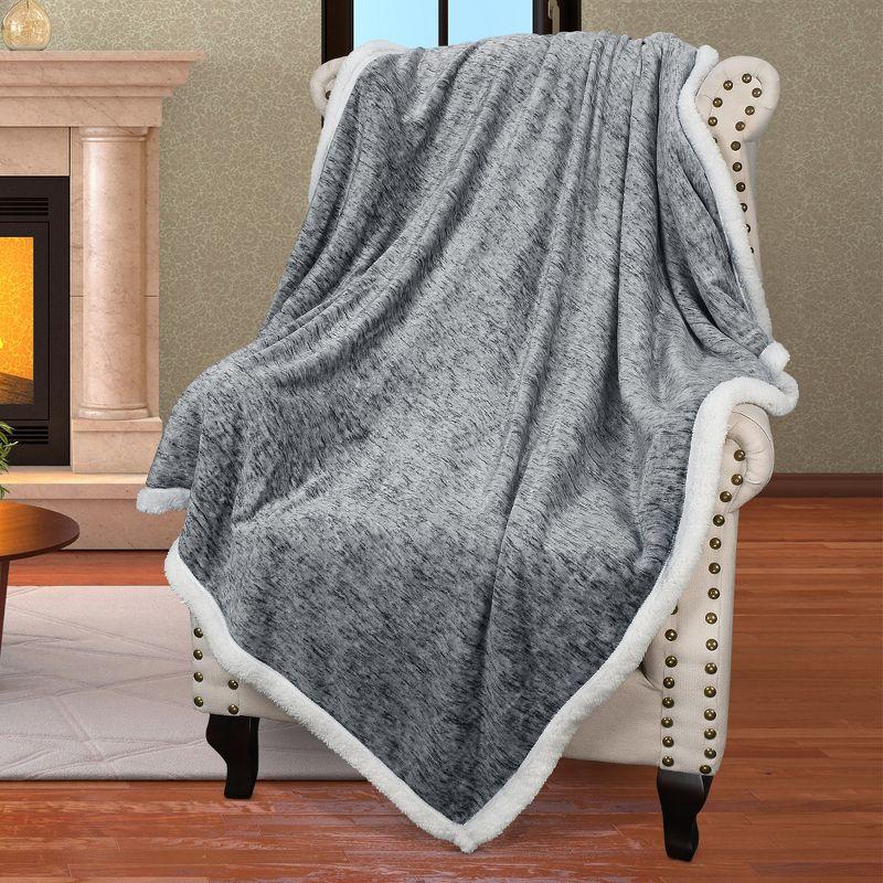 Catalonia Melange Dark Grey Reversible Sherpa Fleece Throw Blanket