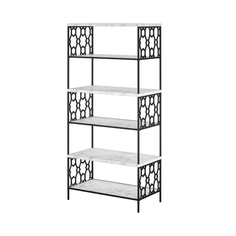 Ella Modern White Marble and Black Metal 5-Shelf Bookcase