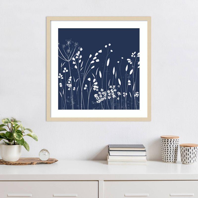 Indigo Flowers II Natural Wood Framed Abstract Wall Art