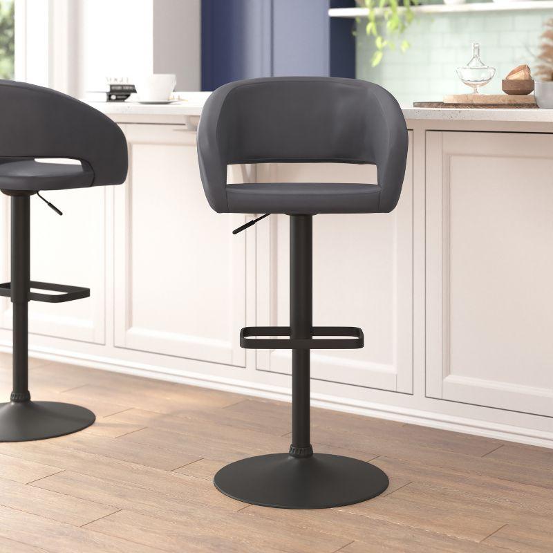 Gray Adjustable Swivel Barstool with Wood and Metal Base