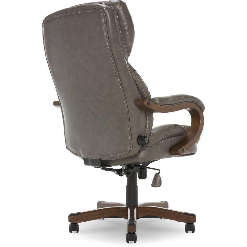 Big and Tall Executive Office Chair with Upgraded Wood Accents Mindset Gray - Serta: Bonded Leather, 350lb Capacity