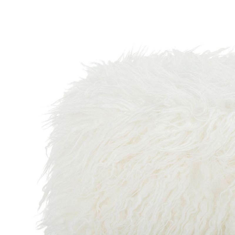 Momina Faux Fur Square Ottoman - White/Brass - Safavieh