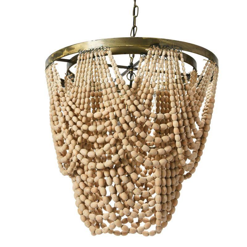 Whitewashed 2-Tier Draped Wood Bead Chandelier with Metal Frame