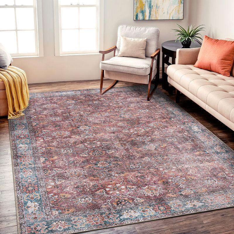 World Rug Gallery Transitional Bordered Vintage Machine Washable Non Slip Area Rug