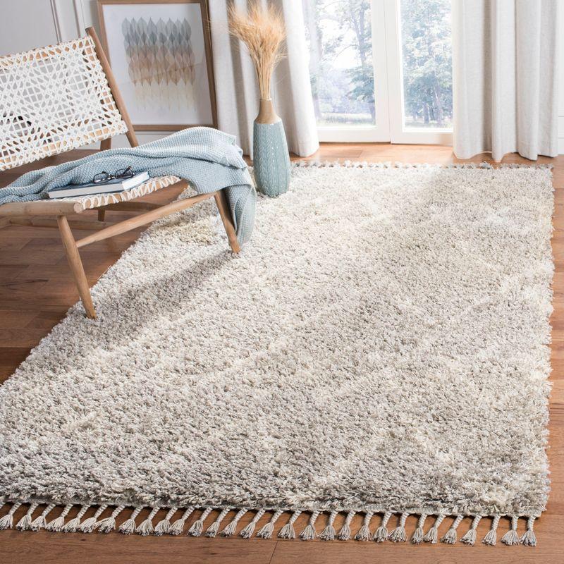 Luxurious Gray Geometric Hand-Knotted Shag Area Rug 5' x 8'