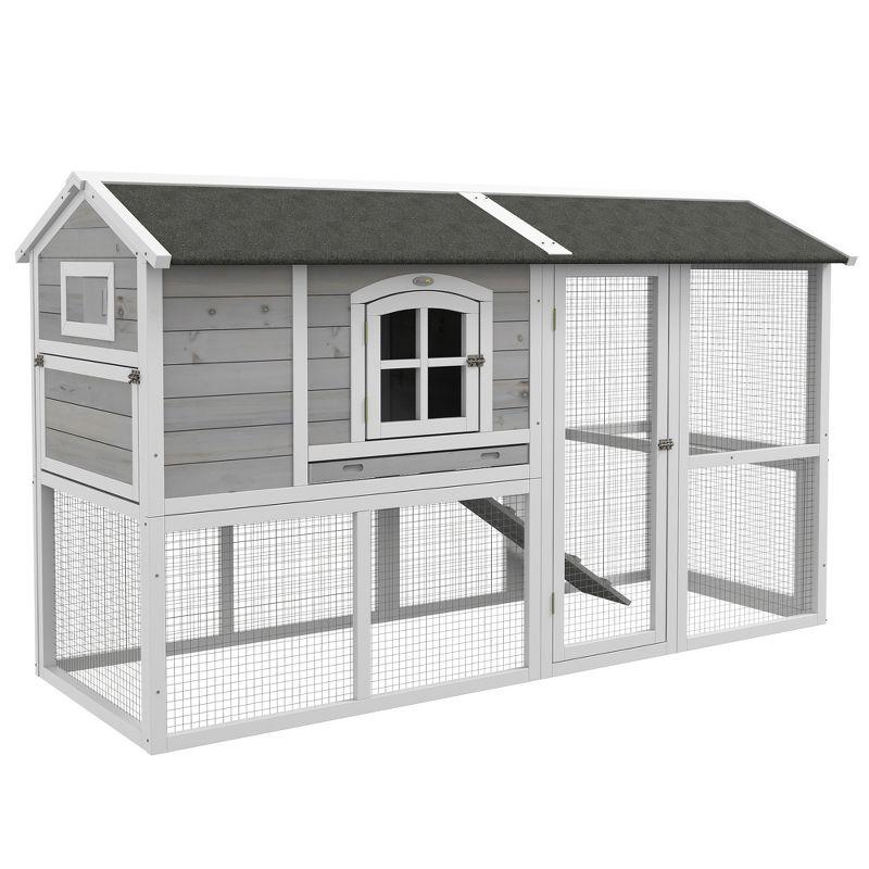 Light Gray Wooden Chicken Coop with Run and Nesting Box