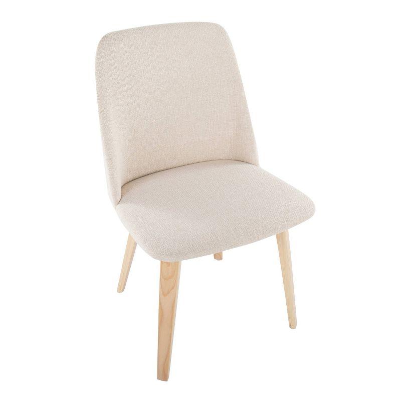 Cream Upholstered Faux Leather Side Chair with Natural Wood Legs