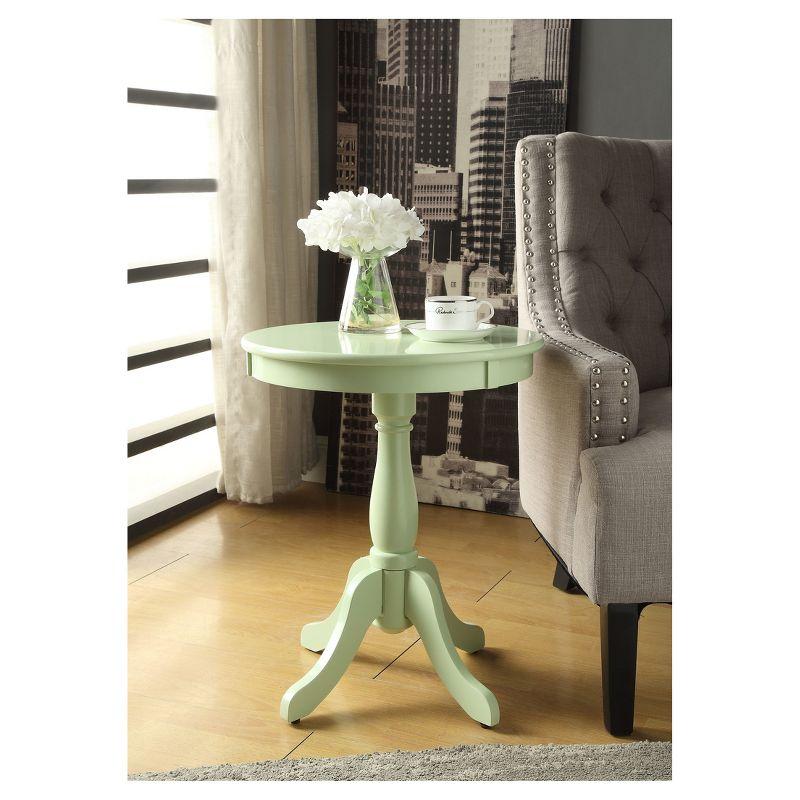 Green Round Wood Side Table with Pedestal Base