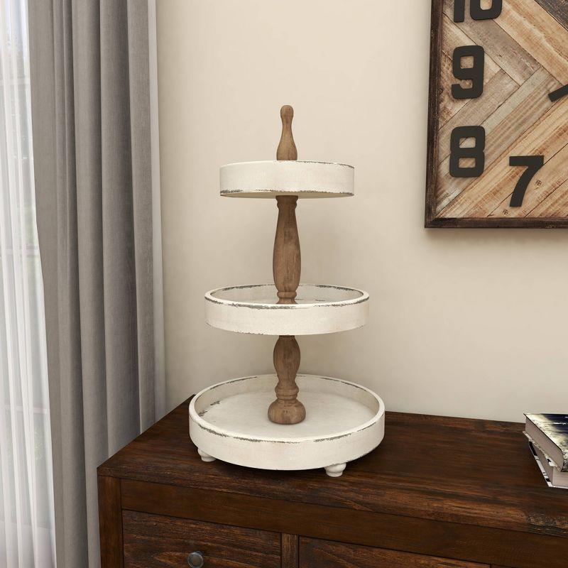3 Tier Round Distressed Natural Wood Farmhouse Style Serving Trays - Olivia & May