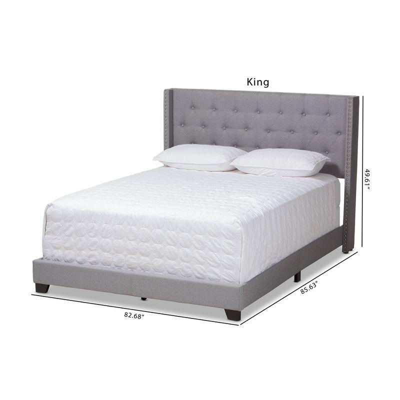 King-Sized Brady Bed with Nailhead Trim Light Gray Upholstered Frame