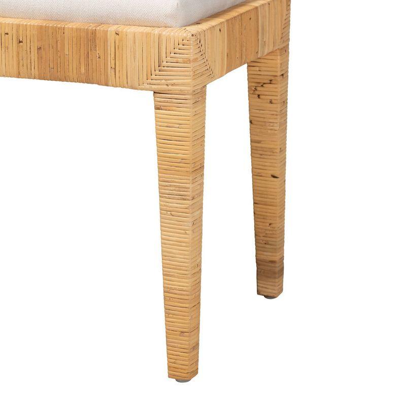 Sofia Rattan and Mahogany Wood Ottoman White/Natural Brown - Baxton Studio: Handmade, No Assembly Required