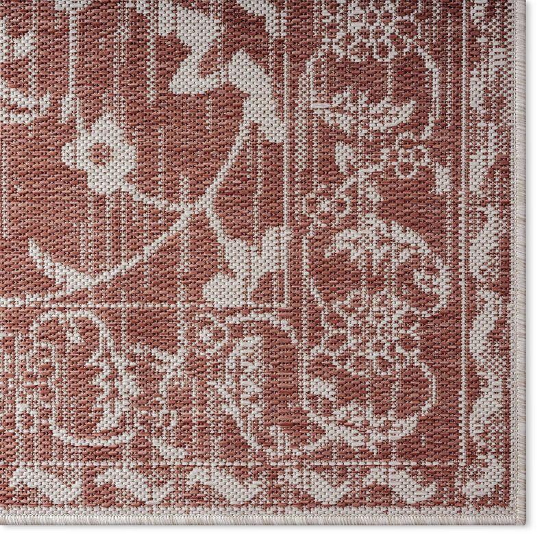 Rustic Terracotta & Ivory Floral 8' x 10' Synthetic Area Rug