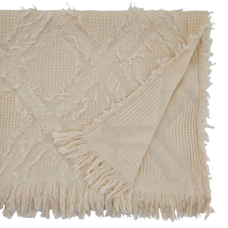 Saro Lifestyle Fringe Design Waffle Weave Table Runner, Ivory, 16" x 72"